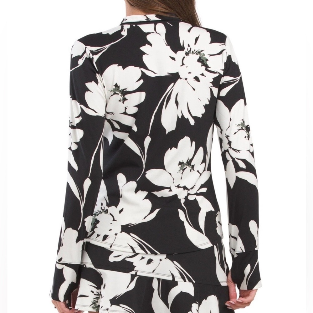 Tommy Bahama Black and White Floral Zipper Up Jacket - Picture 2 of 6